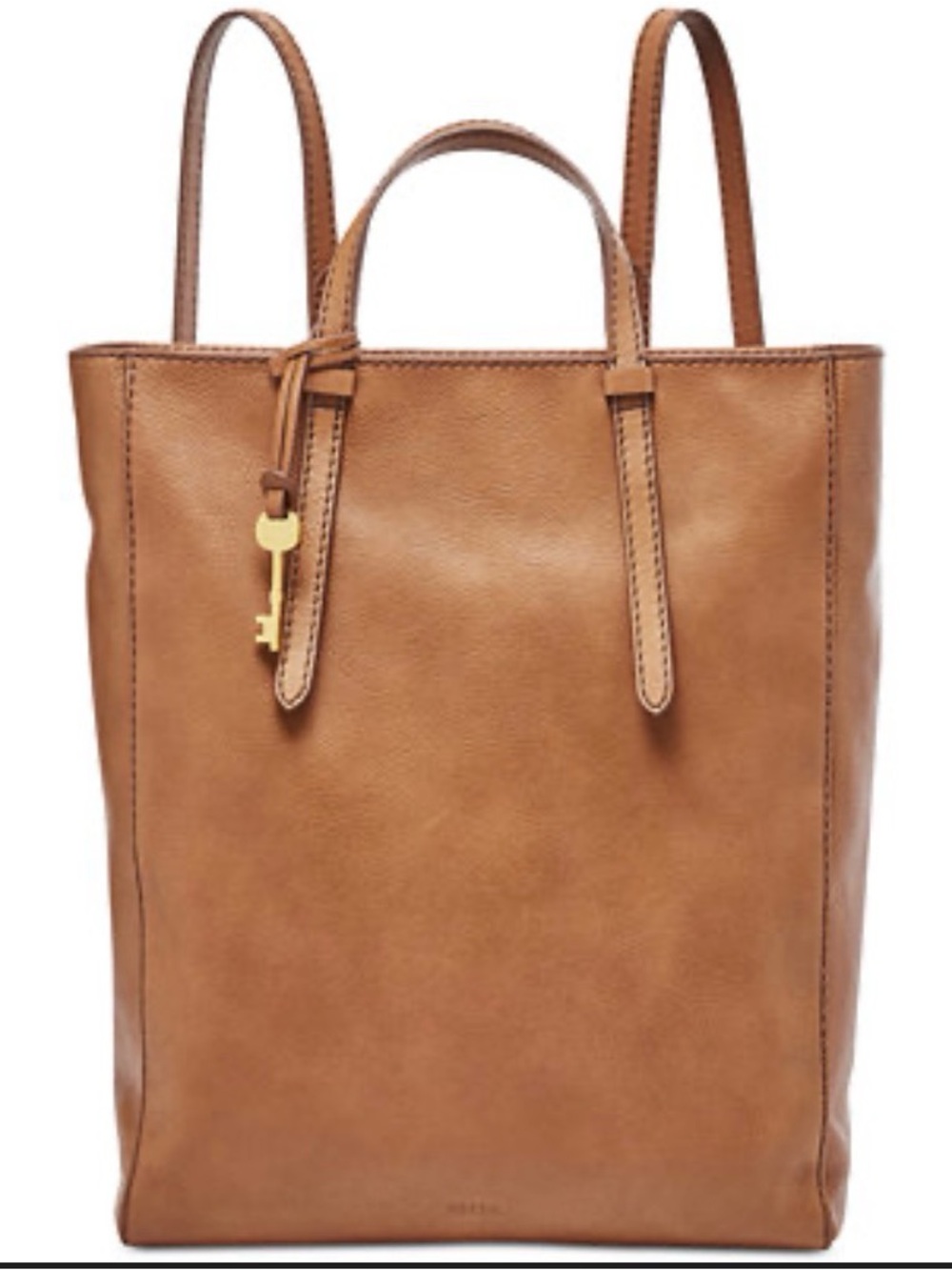 Fossil Tan Leather Tote with Gold Key Charm